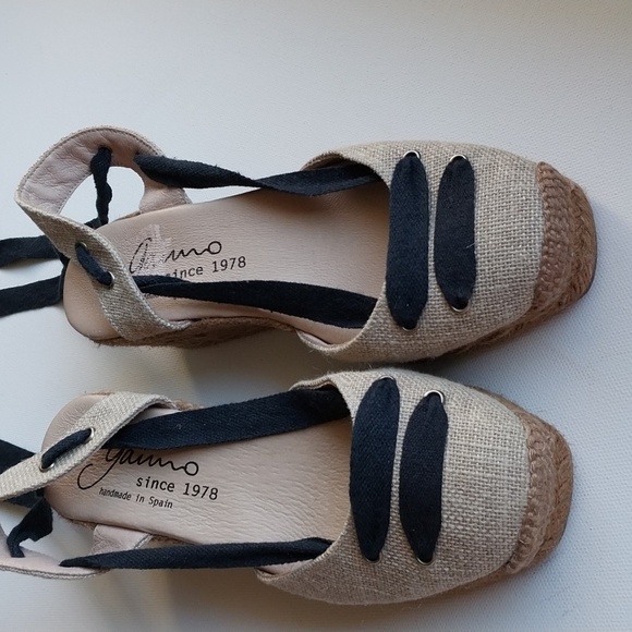 Gaimio Jutes Women's Tan and Black Espadrille Sandals Handmad Black Coton Straps - Picture 2 of 14